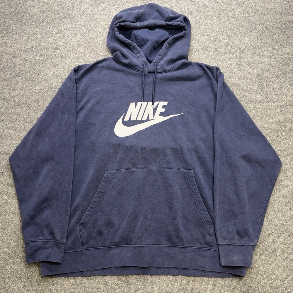 Nike Hoodie Men's Size XXL Navy Blue/White Faded Y2K Used Drawstrings Swoosh